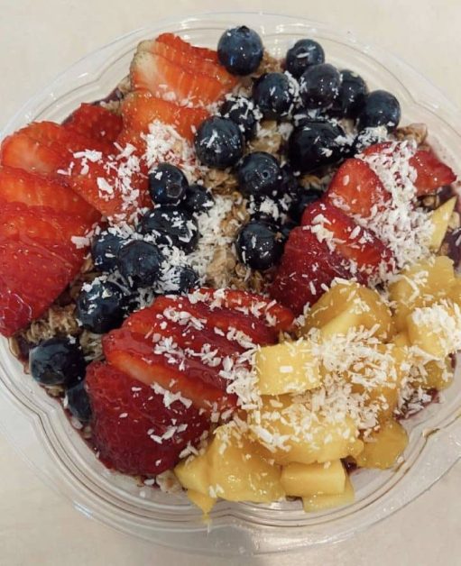 The acai bowl topped with fresh fruit at Real & Raw 30A located along 30A highway in Destin, Florida.