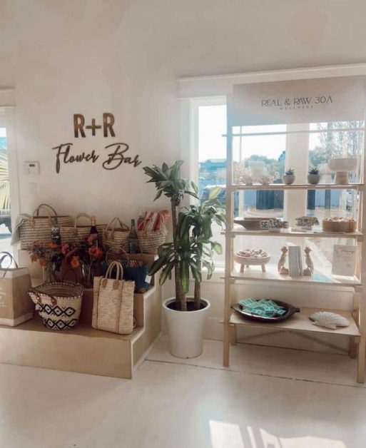 The neutral colored and beachy aesthetic interior in Real & Raw 30A located along 30A highway near Destin, Florida.