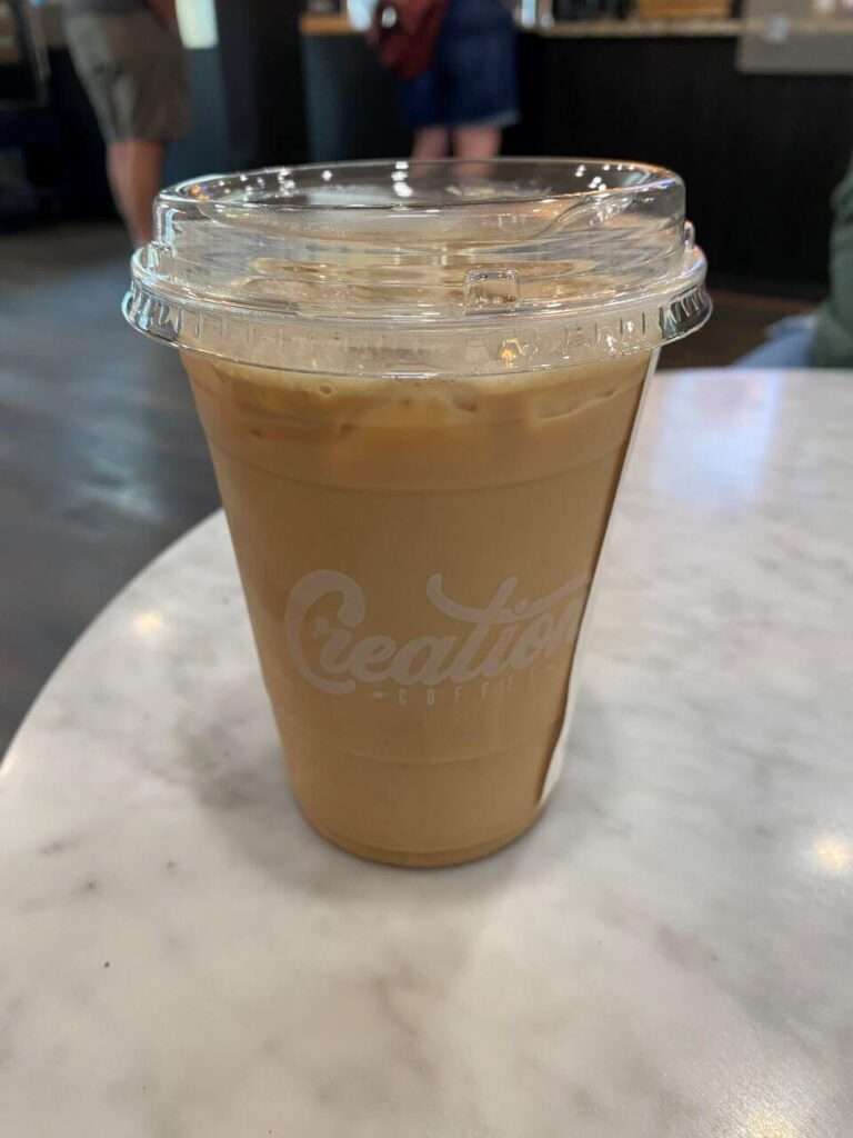 The iced brown sugar roasted hazelnut latte from Creation Coffee Shop in Frankenmuth, Michigan.