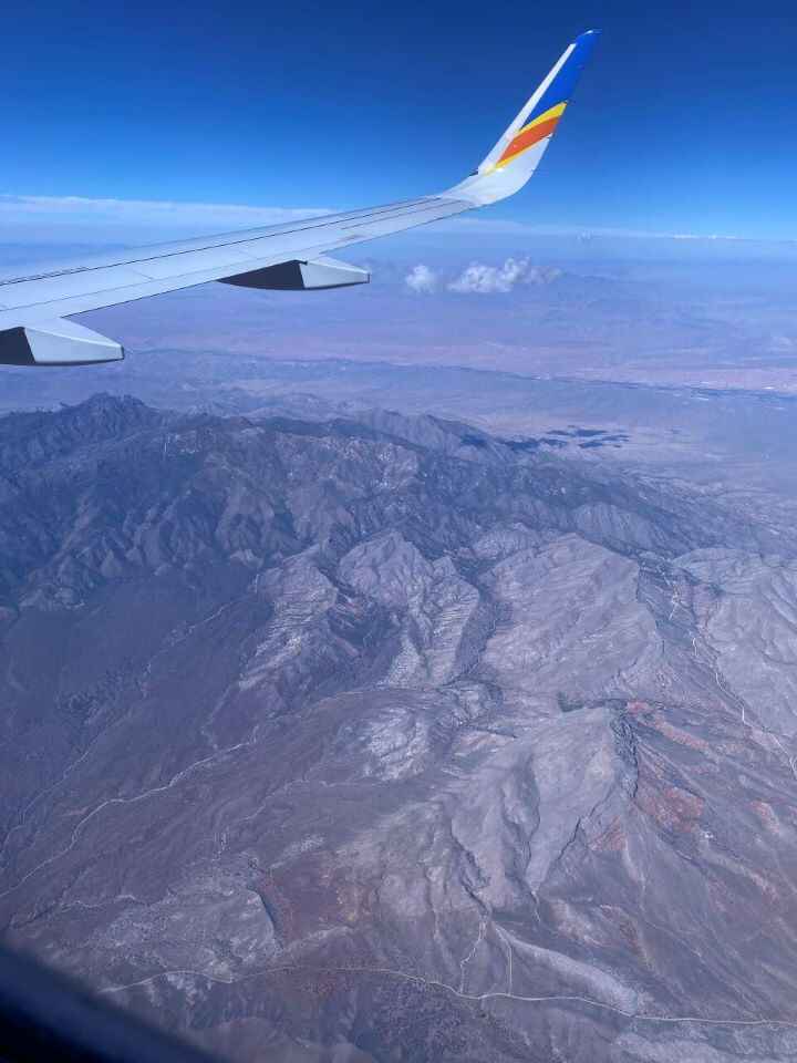 The view of the rugged mountains from the airplane on the way to Las Vegas.