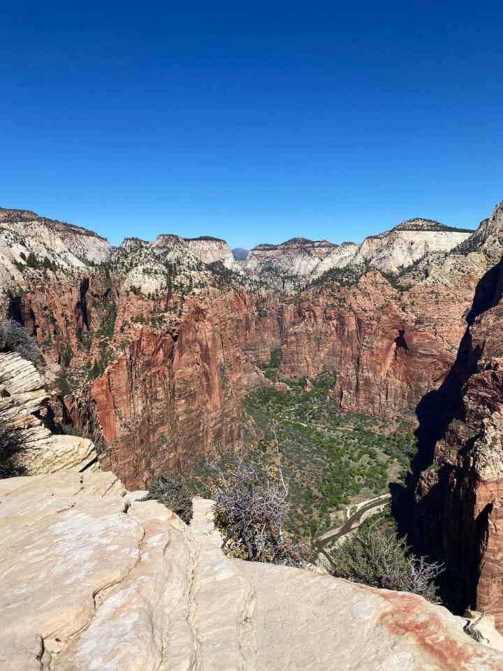 The view of Zion Canyon from the top of the Angels Landing hike in Zion National Park.