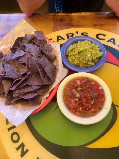 The black bean tortilla chips, fresh salsa, and guacamole served as an appetizer at Oscar's in Springdale which is where we treated ourselves for a late lunch after hiking Angels Landing.