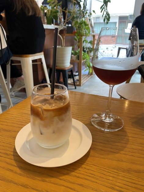 The iced vanilla latte and cold brew served at Weekenders coffee shop in Kyoto.