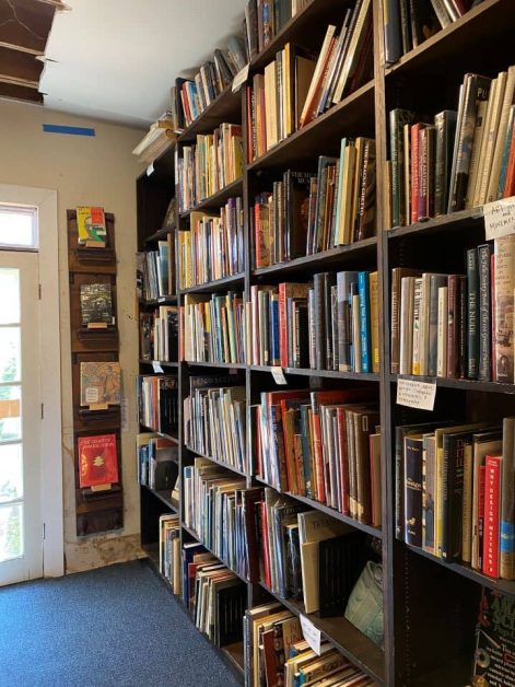 The floor to ceiling stacks of books at Capitol Hill bookstore in Washington DC.