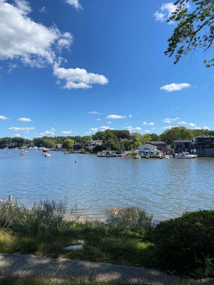 The view of Kalamazoo River and downtown Saugatuck from the other side after taking the Saugatuck Chain Ferry.