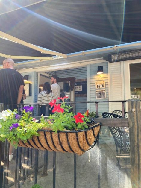 The line forming outside of Uncommon Coffee Roasters coffee shop in Saugatuck over Labor Day weekend.