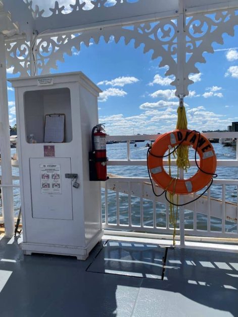 The view onboard the Saugatuck Chain Ferry while crossing the Kalamazoo River in Saugatuck.