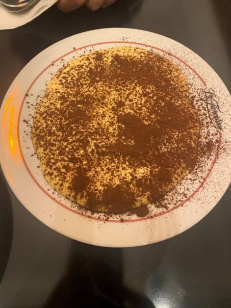 The tiramisu dusted with cocoa powder served for dessert at La Fiorentina Italian restaurant in Lisbon.