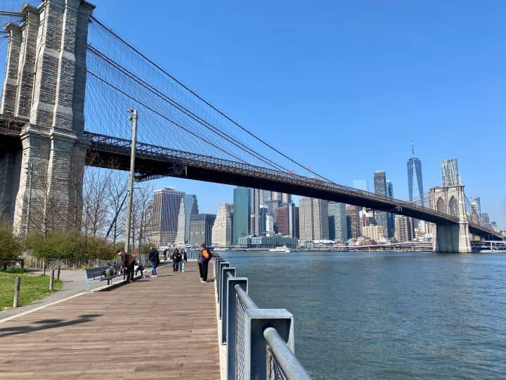 The views of the NYC skyline while walking the Brooklyn Heights promenade.