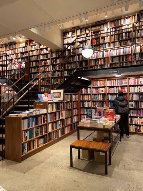 The rows of bookcases inside McNally Jackson books in Soho in New York City.