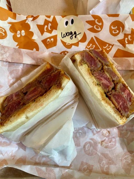 The wagyu sandwich served at Taku Sando in Brooklyn which serves Japanese-style chicken sandwiches.